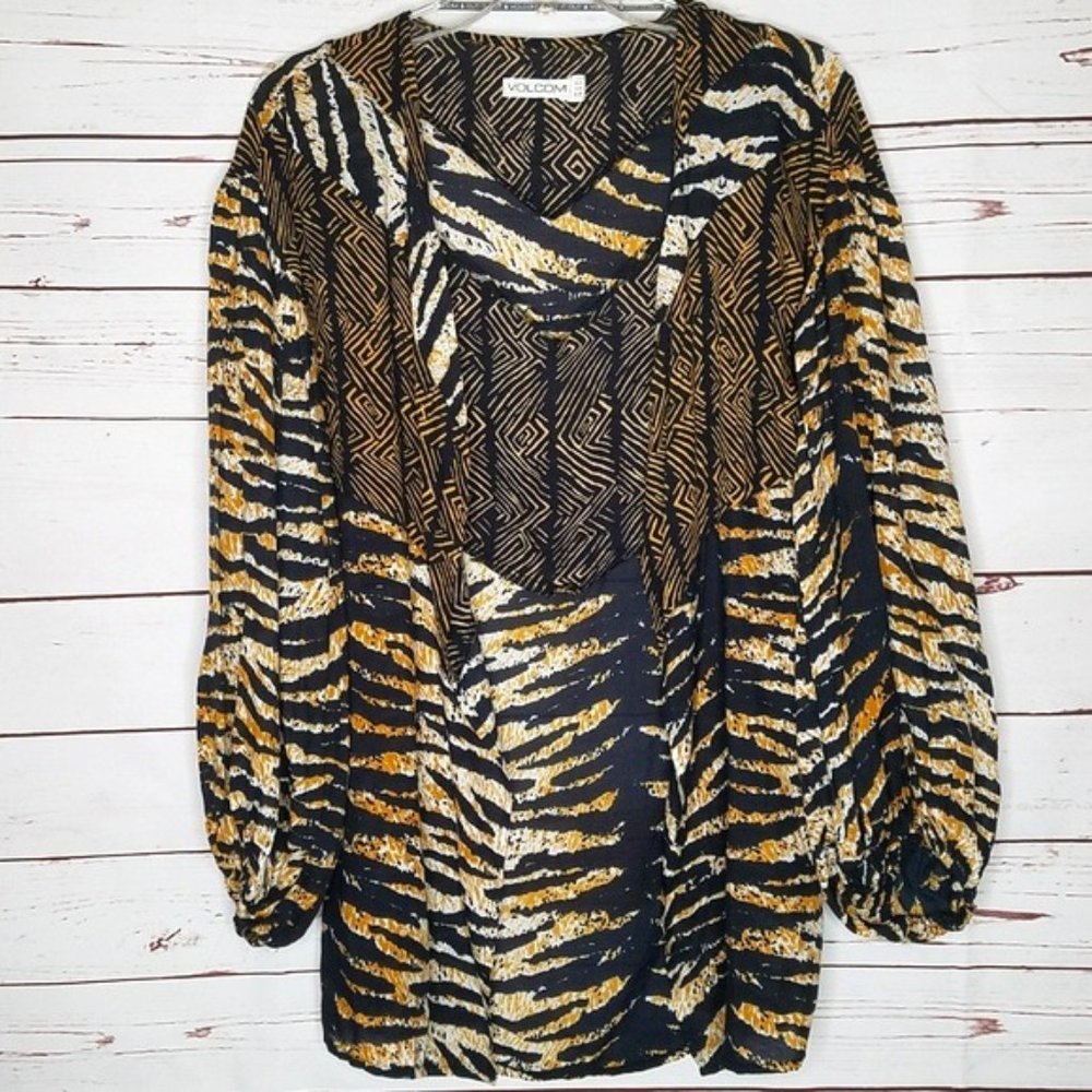 VOLCOM Hudson River 100% Viscose Animal Print Kimono Tunic Cover-Up Size M